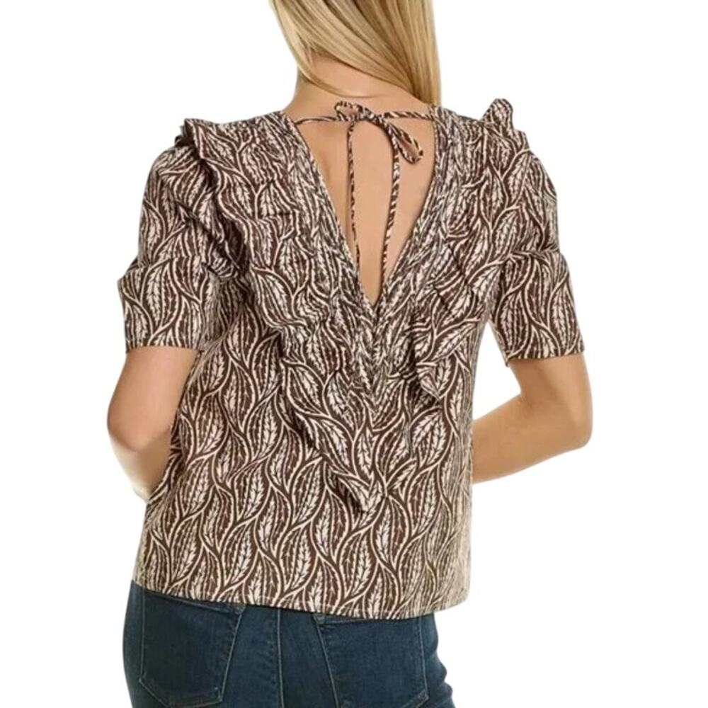 ST. ROCHE Sabine Top NWT $225  Ruffled Double V Neck in Cold Brew Size 8 - Picture 2 of 8